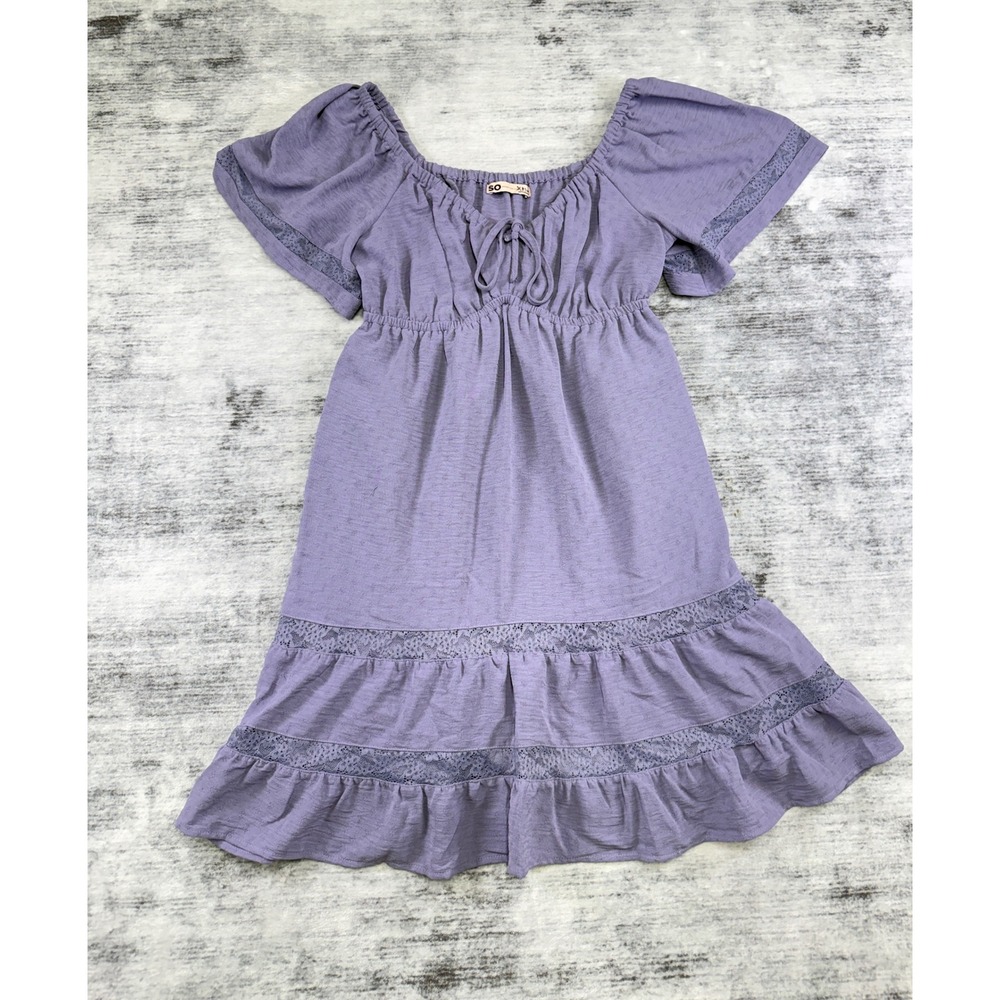 SO Goods For Life Girls Lavender Lace Tiered Empire Waist Dress M 10/12 Purple